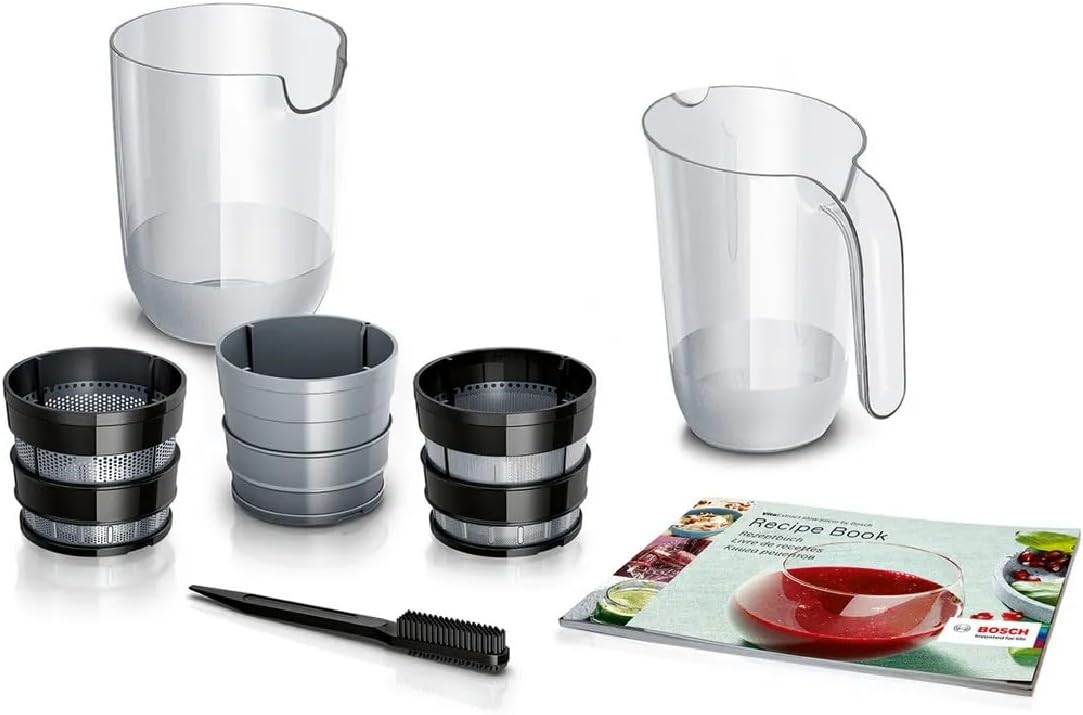 Bosch VitaExtract MESM731M Extracteur de Jus – Extraction lente pour réduire l'oxydation – Contrôle du niveau de pulpe et 3 différents filtres – 150 W – Couleur : noir