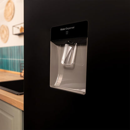 Cecotec Réfrigérateur combiné Bolero CoolMarket Combi 250 WD Black Glass D. Capacité de 250L, classe D, compresseur Inverter, Total No Frost, porte réversible, distributeur d'eau et LED intérieure.