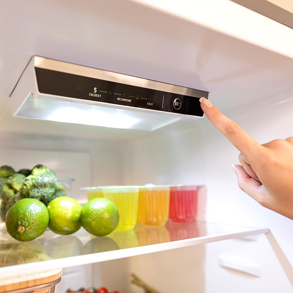 Cecotec Réfrigérateur combiné Bolero CoolMarket Combi 250 WD Black Glass D. Capacité de 250L, classe D, compresseur Inverter, Total No Frost, porte réversible, distributeur d'eau et LED intérieure.
