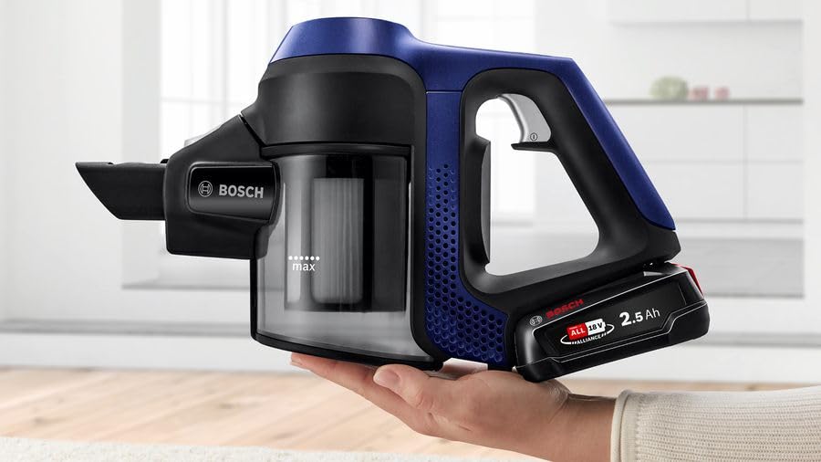 Bosch Electroménager Unlimited 6, BBS611MAT, aspirateur balai sans fil rechargeable, autonomie de 30 min, brosse motorisée, batterie Power for All, accessoires inclus, bleu