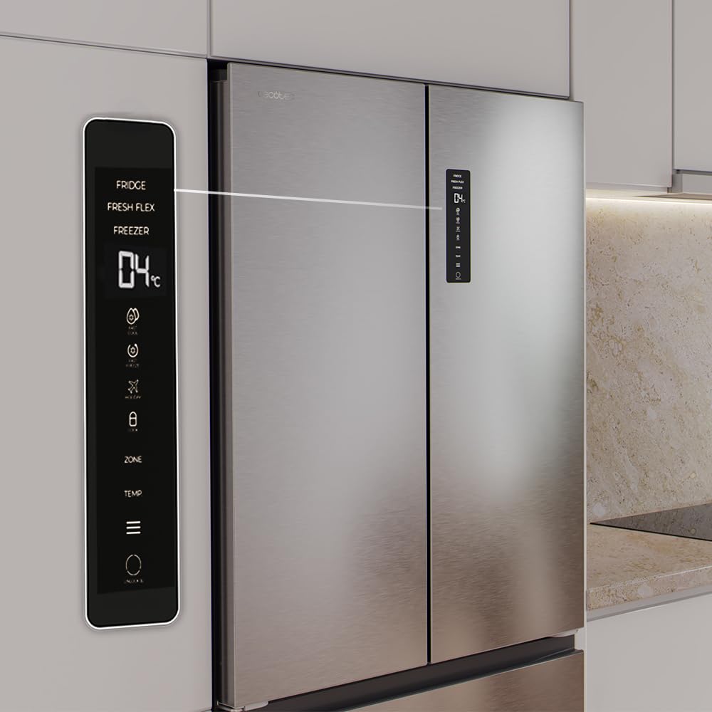 Cecotec Réfrigérateur Porte Française de 4 Portes Semi-Intégrable 458L Total No Frost Bolero CoolMarket F2D 458 SBI Inox E, Hauteur 189 cm et 83 cm Largeur, MetalFlexCooling, Compresseur Inverter