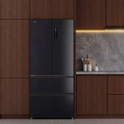 Cecotec Réfrigérateur Porte Française de 4 Portes Semi-Intégrable 458L Total No Frost Bolero CoolMarket F2D 458 SBI Dark E, Hauteur 189 cm et 83 cm Largeur, MetalFlexCooling, Compresseur Inverter