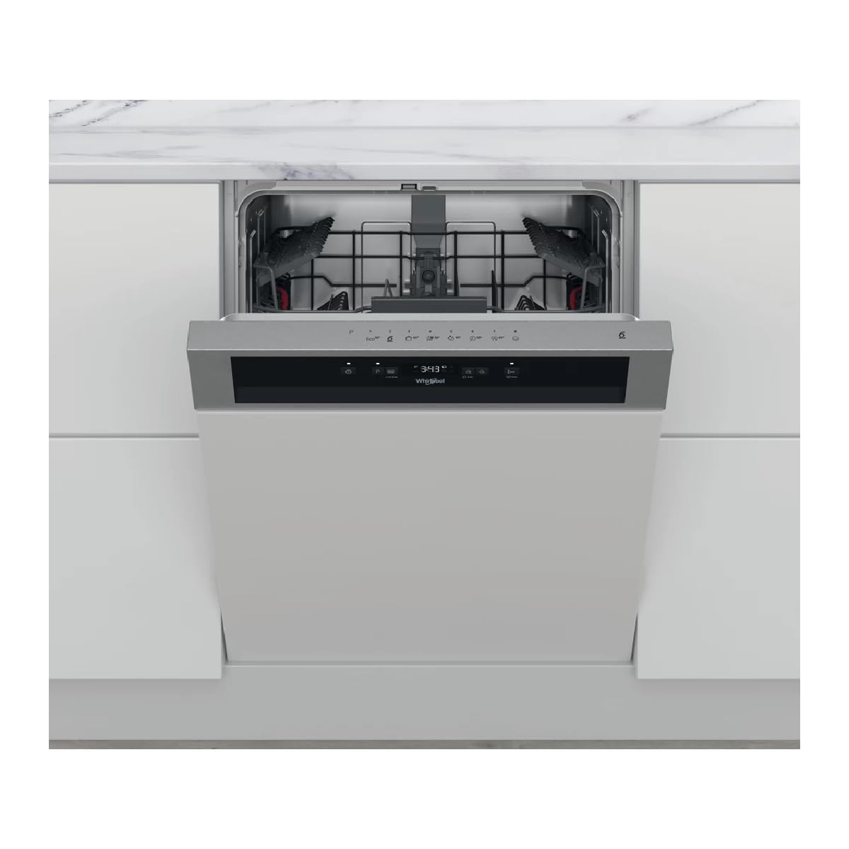 Lave vaisselle encastrable Whirlpool WBC3C26X - Lave vaisselle integrable 60 cm - Classe A++ / 46 decibels - 14 couverts - Intégrable bandeau : Inox