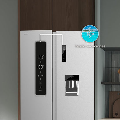 Cecotec Réfrigérateur Américain Bolero CoolMarket SBS 559 Inox E, 559 L, 177 cm x 90 cm, Classe E, Système Multi Air Flow, Total No Frost, Moteur Inve