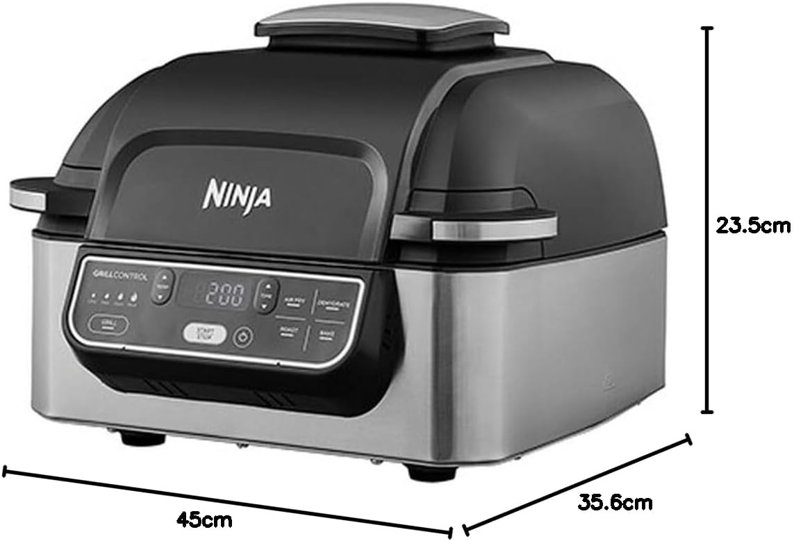 Ninja Foodi Grill & Air Fryer, 5,7L, 5 Fonctions de Cuisson Air Fry, Grille, Cuit, Rotis et bien plus, Pièces Lavables au Lave-vaisselle, Noir/Argent AG301EU