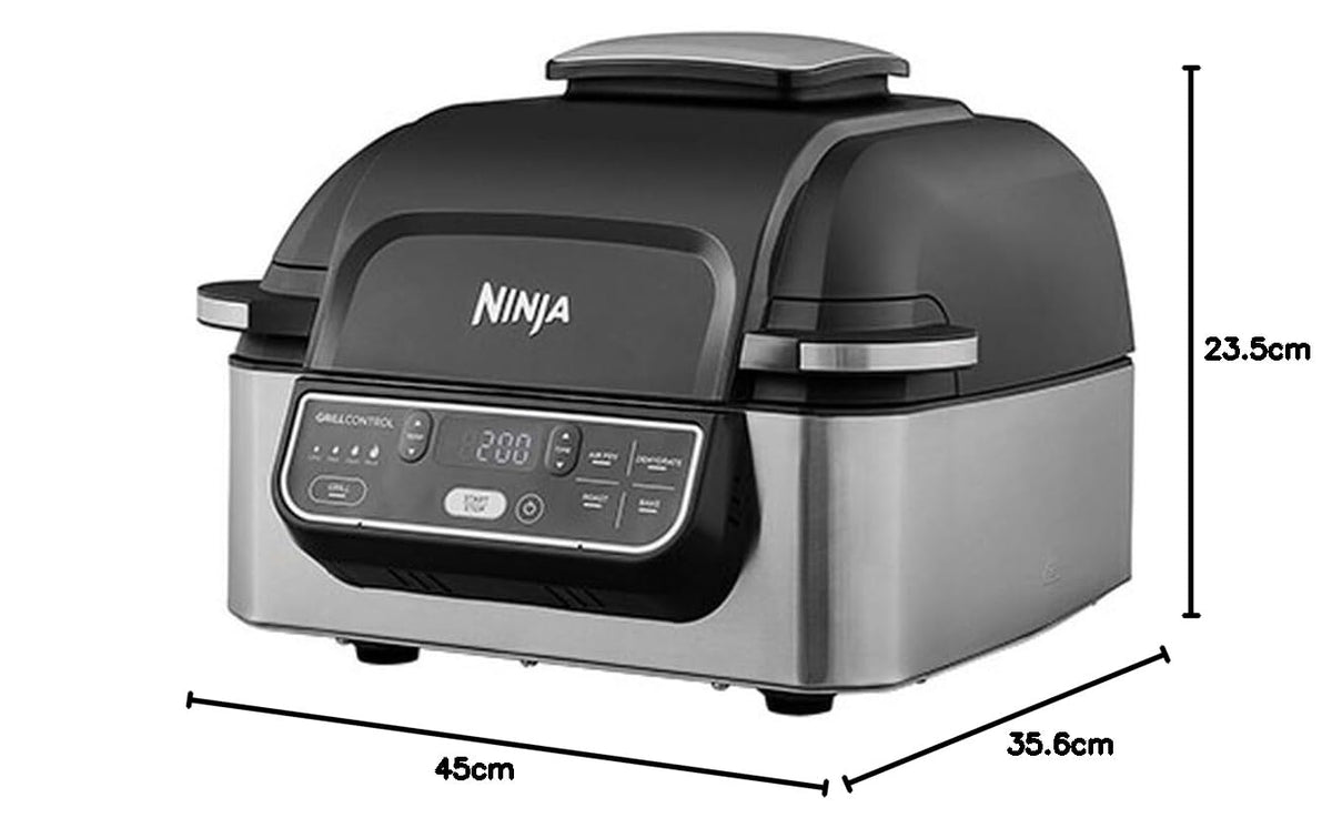 Ninja Foodi Grill & Air Fryer, 5,7L, 5 Fonctions de Cuisson Air Fry, Grille, Cuit, Rotis et bien plus, Pièces Lavables au Lave-vaisselle, Noir/Argent AG301EU