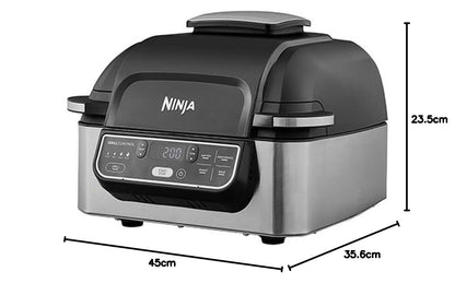Ninja Foodi Grill & Air Fryer, 5,7L, 5 Fonctions de Cuisson Air Fry, Grille, Cuit, Rotis et bien plus, Pièces Lavables au Lave-vaisselle, Noir/Argent AG301EU