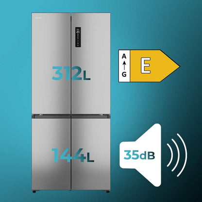 Cecotec Réfrigérateur 4 Portes Semi-Intégrable Total No Frost Bolero CoolMarket 4D 456 SBI Inox E, Extra Capacité Max 456 L, Hauteur 189 cm et 83 cm Largeur, MetalFlexCooling, Compresseur Inverter