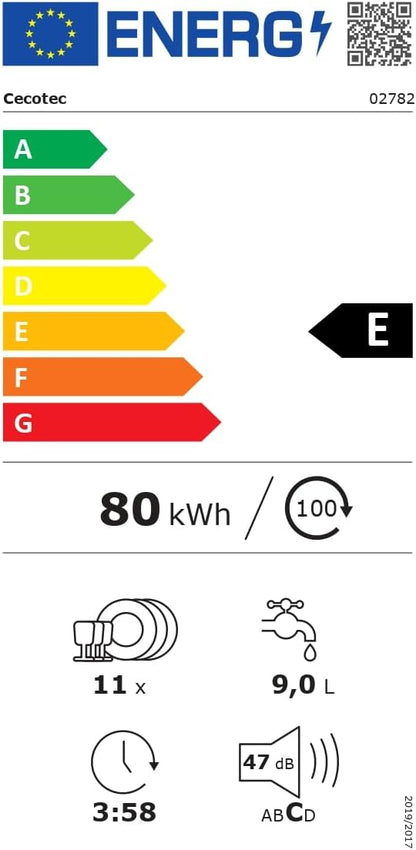 Cecotec Lave-vaisselle Bolero Aguazero 4201 Inox E. 1850 W, 11 couverts, 6 programmes, Classe E, Dual Zone Wash, Départ Différé, AquaStop Électronique, Panneau Tactile, 45 cm de largeur