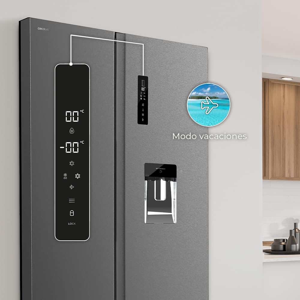 Cecotec Réfrigérateur Américain de 559 Litres Bolero CoolMarket SBS 562 Dark D. 177 cm de Hauteur et 90 cm de Largeur, Classe D, Système Multi Air Flow, No Frost Total, Moteur Inverter Plus