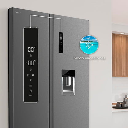 Cecotec Réfrigérateur Américain de 559 Litres Bolero CoolMarket SBS 562 Dark D. 177 cm de Hauteur et 90 cm de Largeur, Classe D, Système Multi Air Flow, No Frost Total, Moteur Inverter Plus