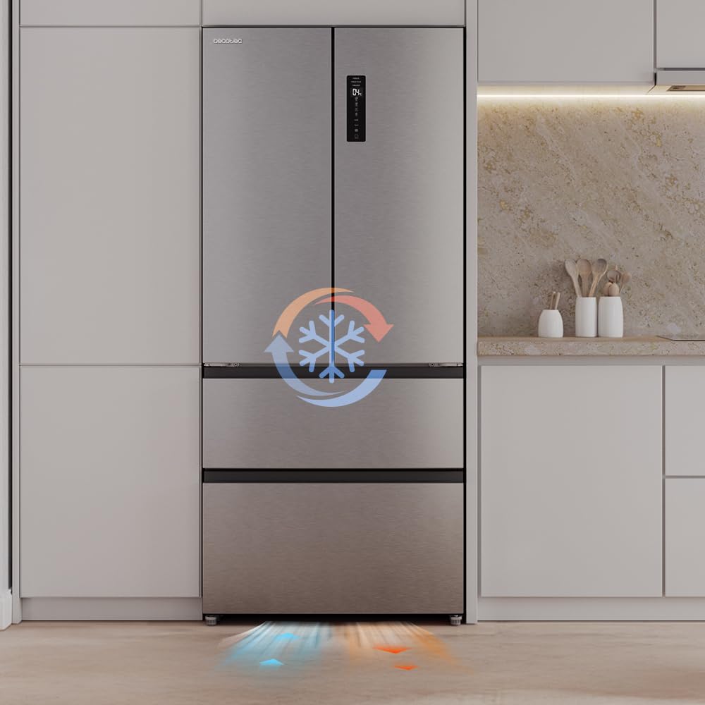 Cecotec Réfrigérateur Porte Française de 4 Portes Semi-Intégrable 458L Total No Frost Bolero CoolMarket F2D 458 SBI Inox E, Hauteur 189 cm et 83 cm Largeur, MetalFlexCooling, Compresseur Inverter