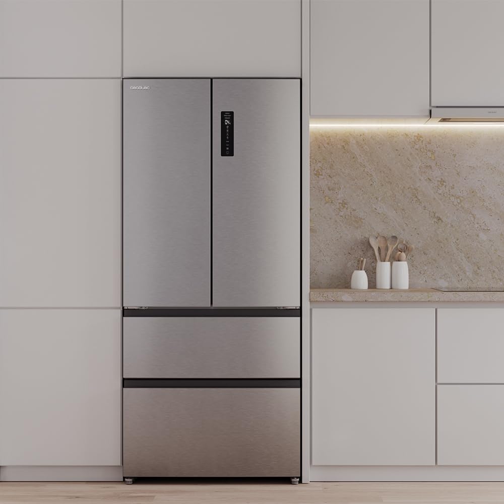 Cecotec Réfrigérateur Porte Française de 4 Portes Semi-Intégrable 458L Total No Frost Bolero CoolMarket F2D 458 SBI Inox E, Hauteur 189 cm et 83 cm Largeur, MetalFlexCooling, Compresseur Inverter