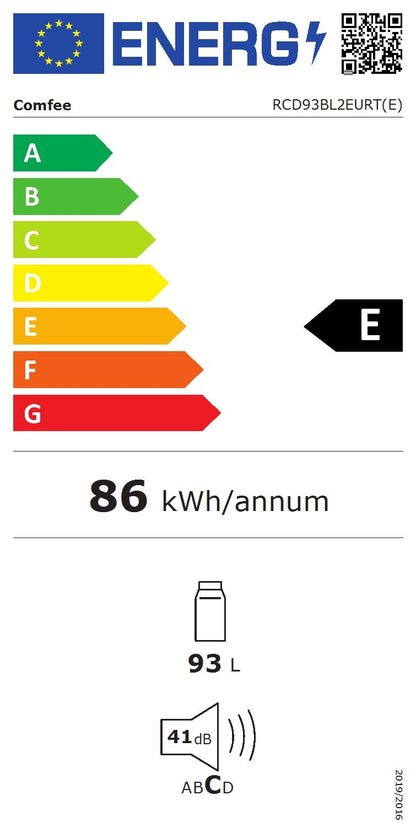 Comfee' RCD93BL2EURT(E) Réfrigérateur Sous-Plan, 93L, Réfrigérateur Rétro Pose Libre avec Compartiment Réfrigérant, Thermostats Réglables, Lumière LED, Noir
