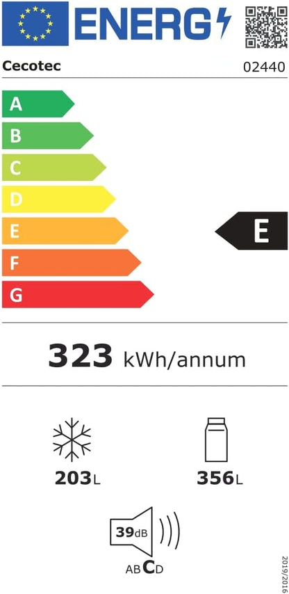 Cecotec Réfrigérateur Américain Bolero CoolMarket SBS 559 Inox E, 559 L, 177 cm x 90 cm, Classe E, Système Multi Air Flow, Total No Frost, Moteur Inve