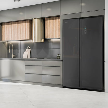 Cecotec Réfrigérateur Américain de 550 Litres Bolero CoolMarket SBS 550 Glass D. 177 cm de Hauteur et 90 cm de Largeur, Système Multi Air Flow, No Frost Total, Moteur Inverter Plus