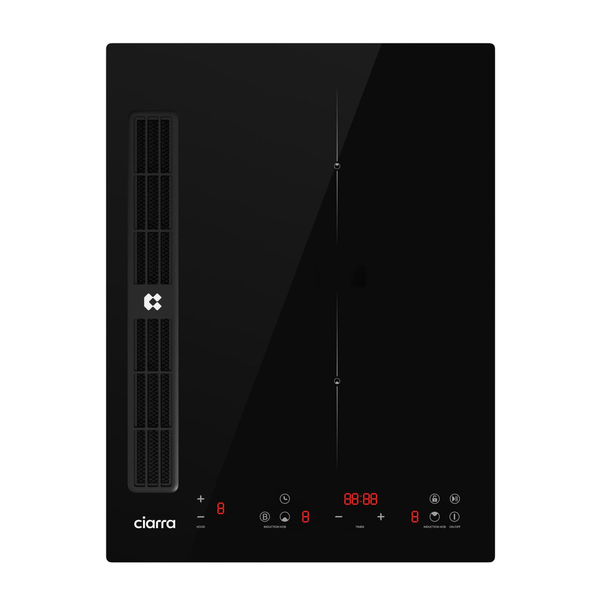 CIARRA One Plaque à Induction et Hotte Intégrée-39cm-3200W-9 Niveaux de Puissante-460m³/h- Évacuation ou Recyclage-4 Vitesses-Fonction Boost-Filtration Multiple-Tactile-Verrouillage Enfant