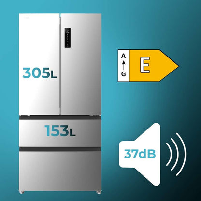 Cecotec Réfrigérateur Porte Française de 4 Portes Semi-Intégrable 458L Total No Frost Bolero CoolMarket F2D 458 SBI Inox E, Hauteur 189 cm et 83 cm Largeur, MetalFlexCooling, Compresseur Inverter