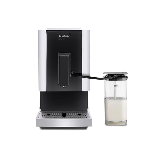 CASO Café Crema Touch Machine à café automatique design avec tuyau et réservoir à lait, broyeur conique réglable en continu, prêt à l'emploi, toutes les spécialités de café par toucher, noir, acier