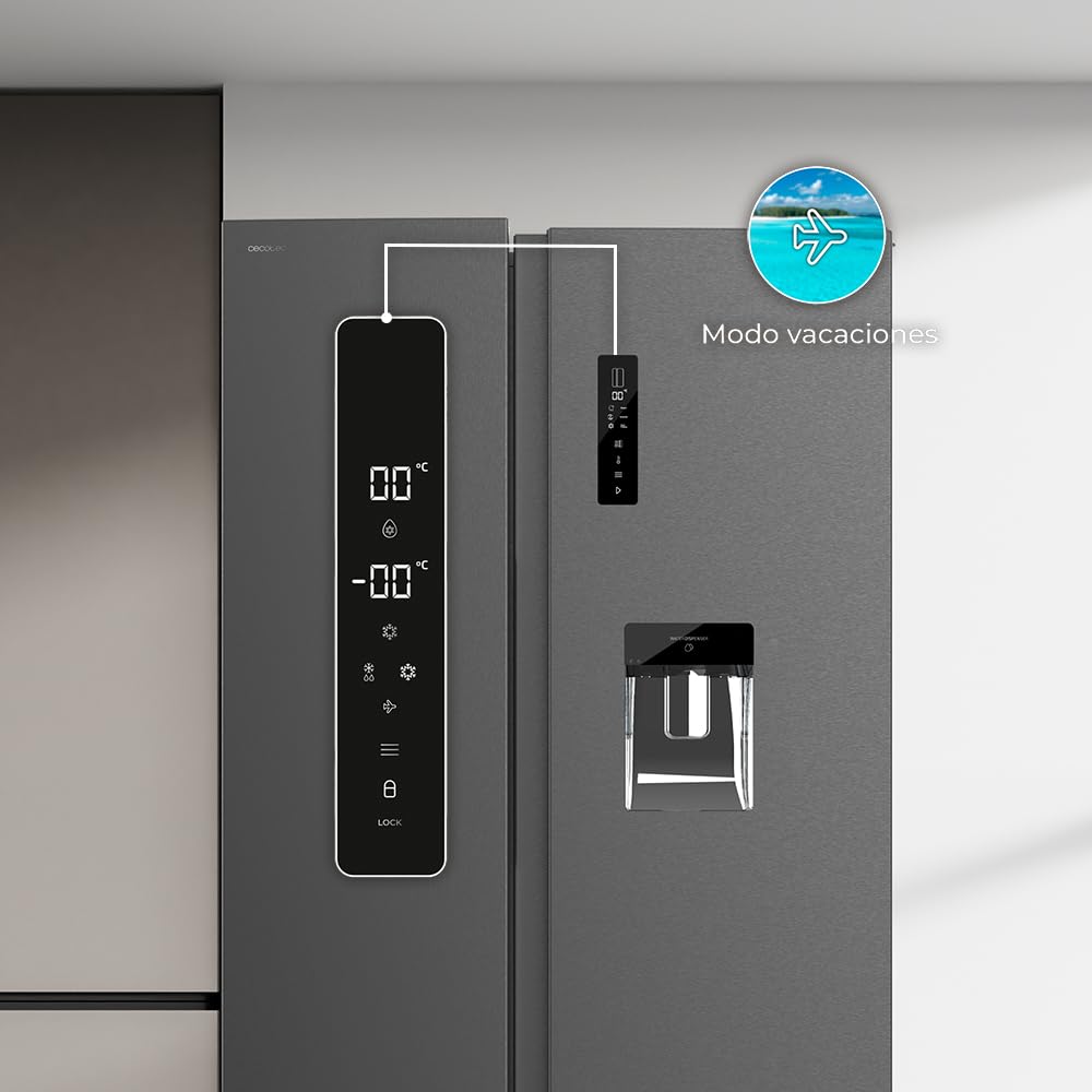 Cecotec American Refrigerator Bolero CoolMarket SBS 559 Dark E. 559L, 177 cm X 90 cm, Class E, Multi Air Flow System, Total No frost, Inverter plus motor.