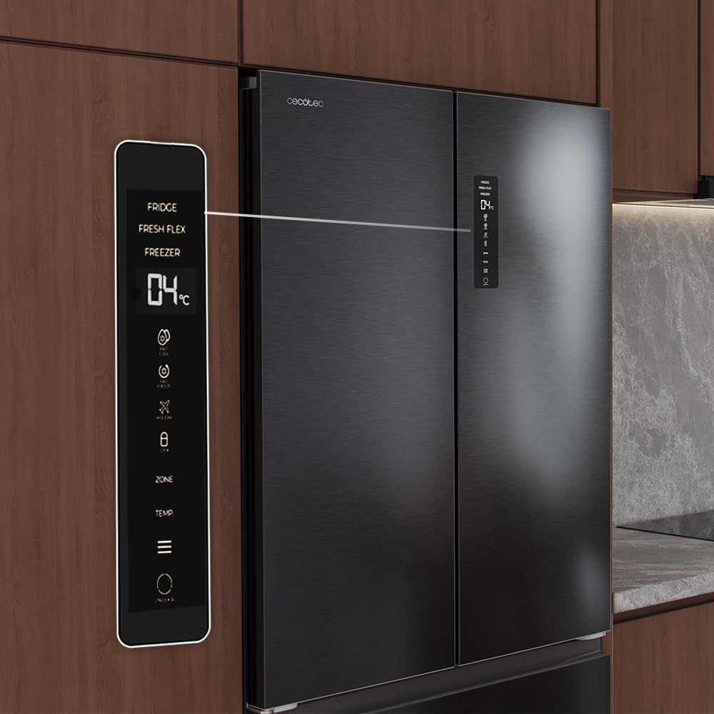 Cecotec Réfrigérateur Porte Française de 4 Portes Semi-Intégrable 458L Total No Frost Bolero CoolMarket F2D 458 SBI Dark E, Hauteur 189 cm et 83 cm Largeur, MetalFlexCooling, Compresseur Inverter
