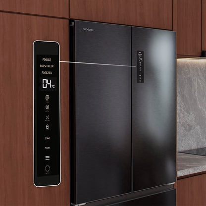 Cecotec Réfrigérateur Porte Française de 4 Portes Semi-Intégrable 458L Total No Frost Bolero CoolMarket F2D 458 SBI Dark E, Hauteur 189 cm et 83 cm Largeur, MetalFlexCooling, Compresseur Inverter