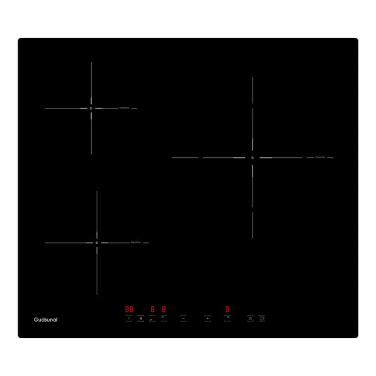 Gudsunal Plaque induction 3 feux, Table de Cuisson Encastrable,7200W, 9 niveaux de chauffage,Boost, Minuterie, Arrêt automatique, Verrouillage de sécurité enfant