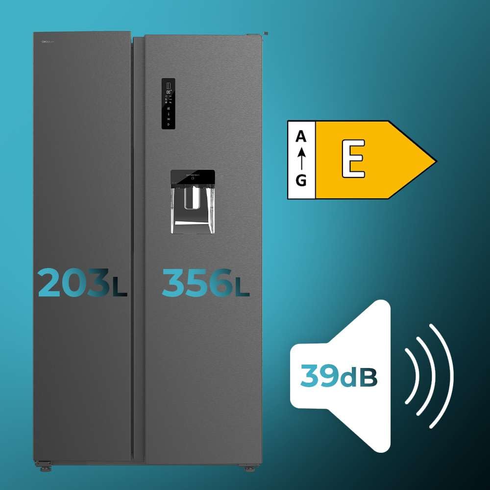 Cecotec American Refrigerator Bolero CoolMarket SBS 559 Dark E. 559L, 177 cm X 90 cm, Class E, Multi Air Flow System, Total No frost, Inverter plus motor.
