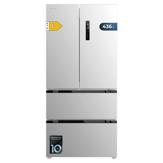 Cecotec Réfrigérateur Porte Française Inox 436L Bolero CoolMarket FD 436 Inox E, 183 x 83,6 cm, Basse Consommation, Compresseur Inverter Plus, Total No Frost, MultiAirFlow et Mode Vacances
