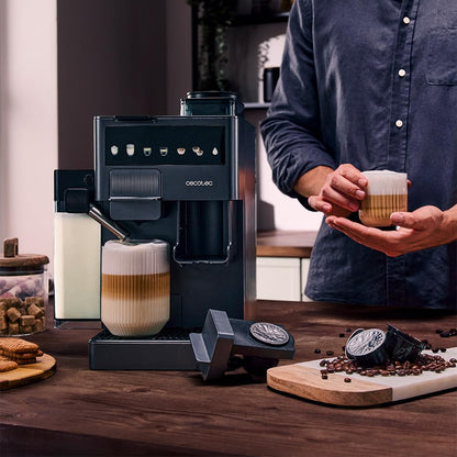 Cecotec Cafetière à Capsules Freestyle Grind & Latte. 1400W, 20 Bars, Multi-capsules, Café en Grains 40g, Moulin Conique, Réservoir d'Eau 1,6L, 300ml