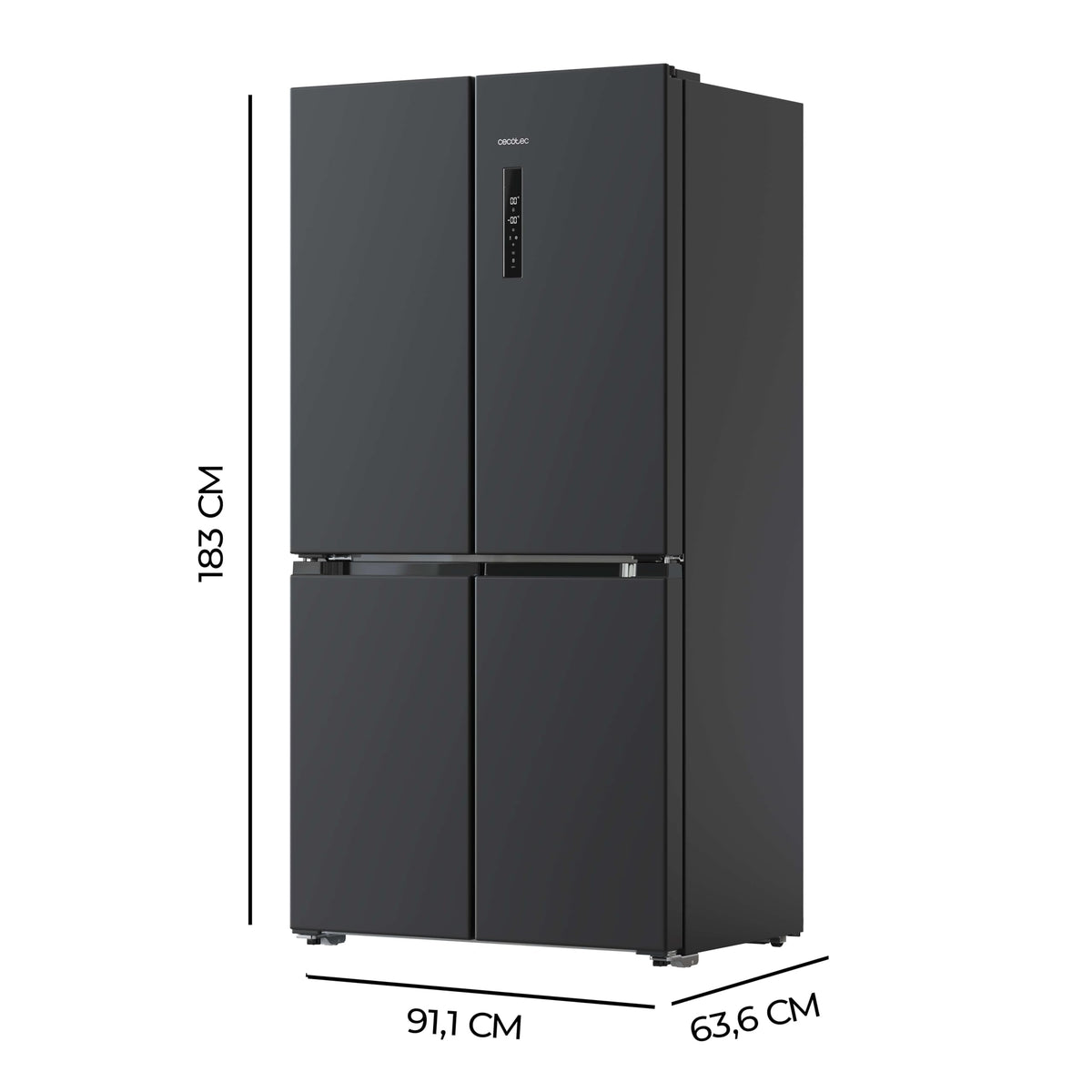 Cecotec American Refrigerator 4 Doors Dark 490 L CoolMarket 4D 490 Dark E. 183 cm High, 91 cm Wide, Low Power Consumption, Inverter Plus Engine, Fast Cooling and Fast Freezing, Total NoFrost