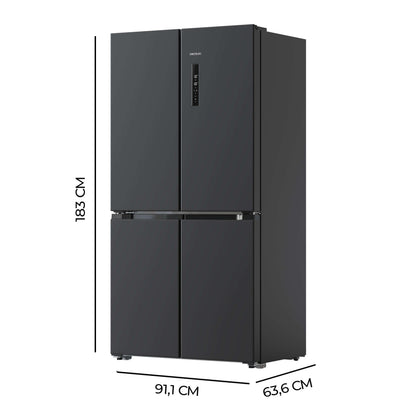 Cecotec American Refrigerator 4 Doors Dark 490 L CoolMarket 4D 490 Dark E. 183 cm High, 91 cm Wide, Low Power Consumption, Inverter Plus Engine, Fast Cooling and Fast Freezing, Total NoFrost
