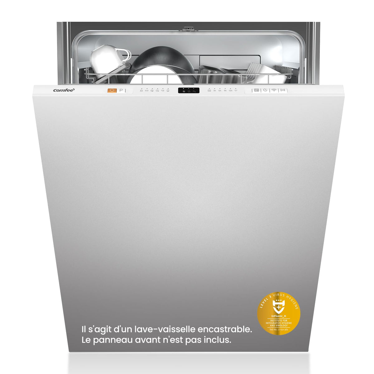 COMFEE' CDWPB1215PB-EU Lave-vaisselle Entièrement Intégré avec 12 Couverts, Lavage Cloud Wash, Séchage Supplémentaire, Lave-vaisselle Encastrable avec Démarrage Différé, Lavage Rapide - Blanc