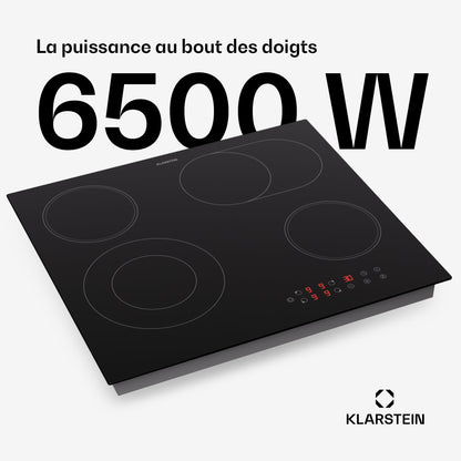 Klarstein Plaque Induction 6500W, Plaque de Cuisson Electrique à Induction, Plaque Induction Encastrées 4 feux, Tables de Cuisson, Plaques chauffantes ThermoBoost, Rechaud Electrique pour la Cuisine