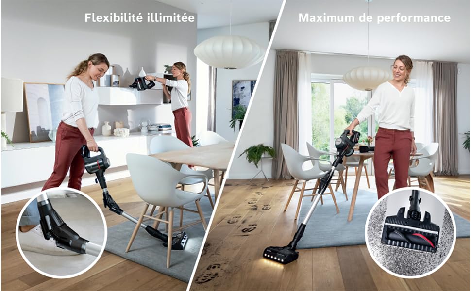 Bosch Electroménager Unlimited 7, BBS712A, aspirateur Balai, 2 Batteries 3.0 Ah Power for All, autonomie de 40 Min par Batterie, Tube Flexible, Poids léger, Accessoires, éclairage LED, Anthracite