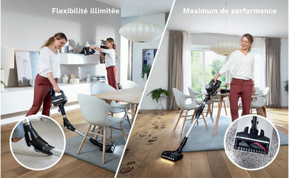 Bosch Electroménager Unlimited 7, BBS712A, aspirateur Balai, 2 Batteries 3.0 Ah Power for All, autonomie de 40 Min par Batterie, Tube Flexible, Poids léger, Accessoires, éclairage LED, Anthracite