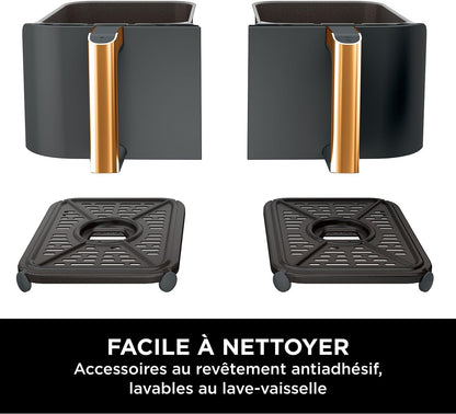 Ninja Foodi MAX Dual Zone Air Fryer, Friteuse sans huile, 2 tiroirs, 9,5 L, 6-en-1 (Air Fry, Max Crisp, rôtir, cuire, réchauffer, déshydrater), exclus