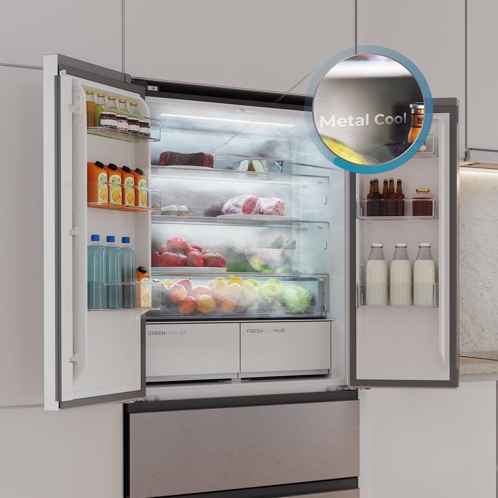 Cecotec Réfrigérateur Porte Française de 4 Portes Semi-Intégrable 458L Total No Frost Bolero CoolMarket F2D 458 SBI Inox E, Hauteur 189 cm et 83 cm Largeur, MetalFlexCooling, Compresseur Inverter