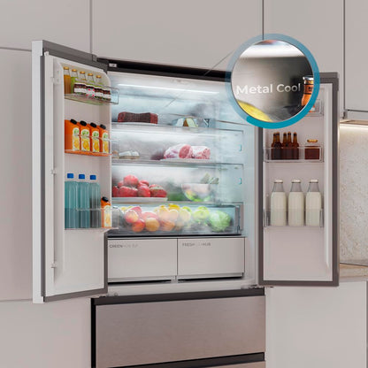 Cecotec Réfrigérateur Porte Française de 4 Portes Semi-Intégrable 458L Total No Frost Bolero CoolMarket F2D 458 SBI Inox E, Hauteur 189 cm et 83 cm Largeur, MetalFlexCooling, Compresseur Inverter
