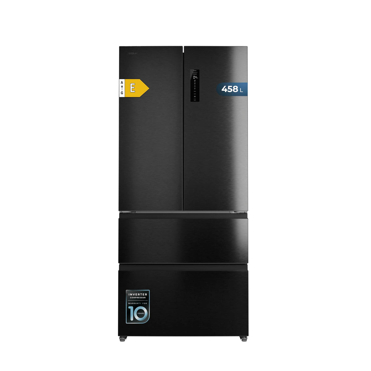Cecotec Réfrigérateur Porte Française de 4 Portes Semi-Intégrable 458L Total No Frost Bolero CoolMarket F2D 458 SBI Dark E, Hauteur 189 cm et 83 cm Largeur, MetalFlexCooling, Compresseur Inverter