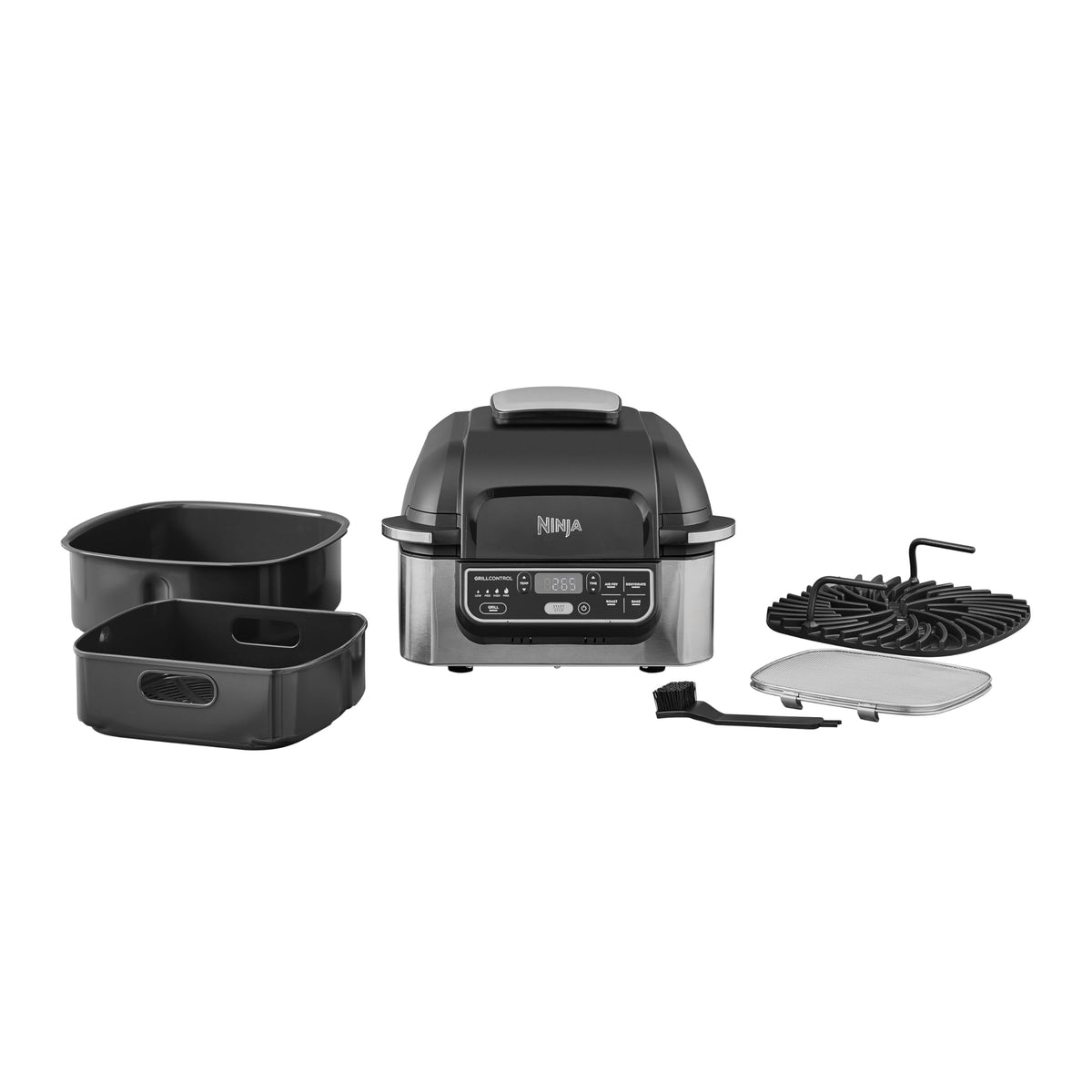 Ninja Foodi Grill & Air Fryer, 5,7L, 5 Fonctions de Cuisson Air Fry, Grille, Cuit, Rotis et bien plus, Pièces Lavables au Lave-vaisselle, Noir/Argent AG301EU