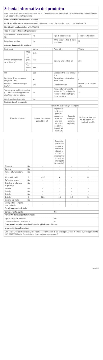 Hisense - MTM55205SE - Réfrigérateur Autoportant Double Porte Modèle 2022, 206 L, Argent, 143.4 x‎ 54.2 x 55 cm