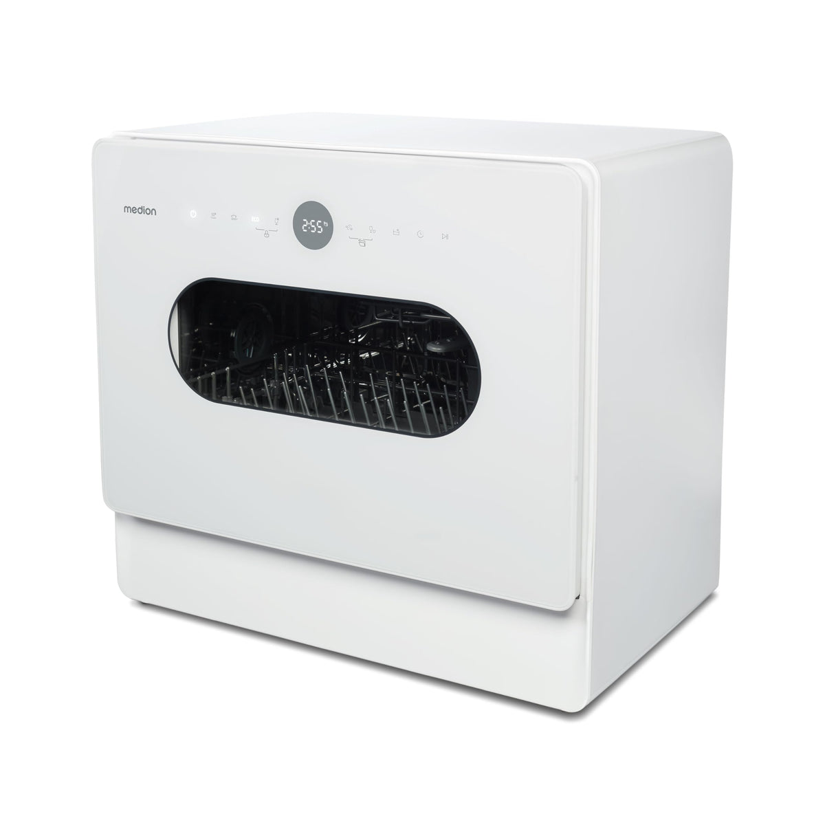 MEDION Mini lave-vaisselle DWT51 (lave-vaisselle de table avec panneau de commande tactile, fonction seau, 5 couverts, fonctionne avec/sans raccordement à l'eau, 7 programmes de nettoyage, départ diff