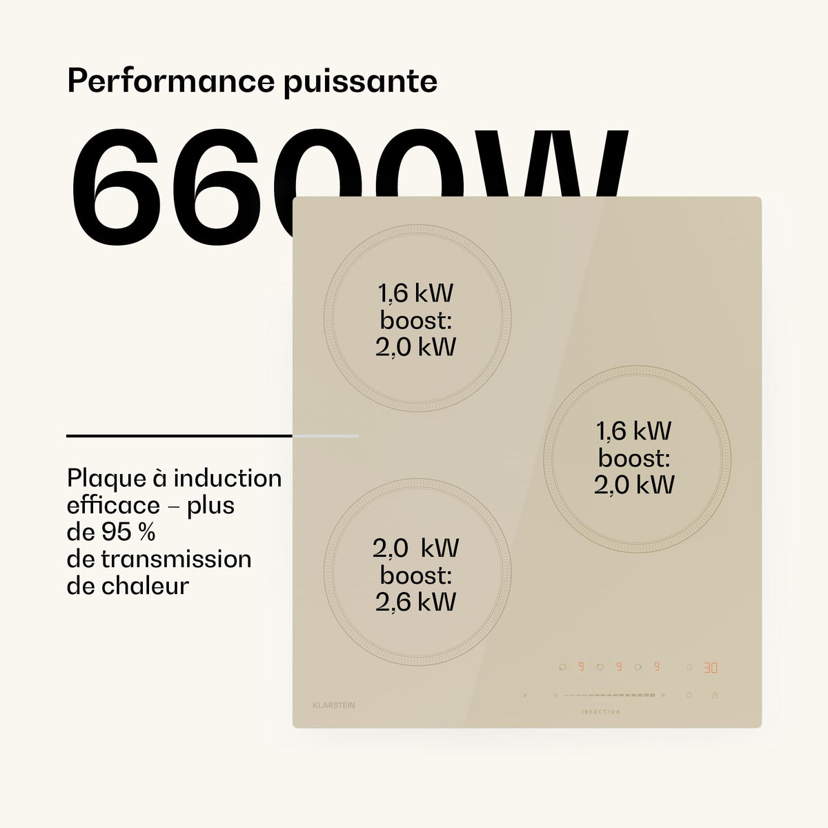 Klarstein Victoria Plaque À Induction Encastrable - 3 Zones, 6600 W Avec Boosters, Commande Tactile À Curseur, Minuterie & Verrouillage Parental, Vitr