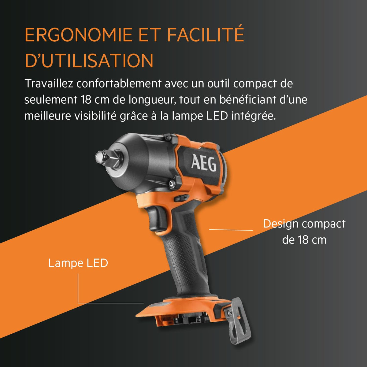 AEG - Boulonneuse à Chocs Sans Fil - Couple jusqu'à 785 Nm - 4 Modes dont 1 Autostop - Moteur Brushless - Revêtement Softgrip et Crochet de Ceinture - Compatible Batterie Pro18V - BSS18MTF12BL-0