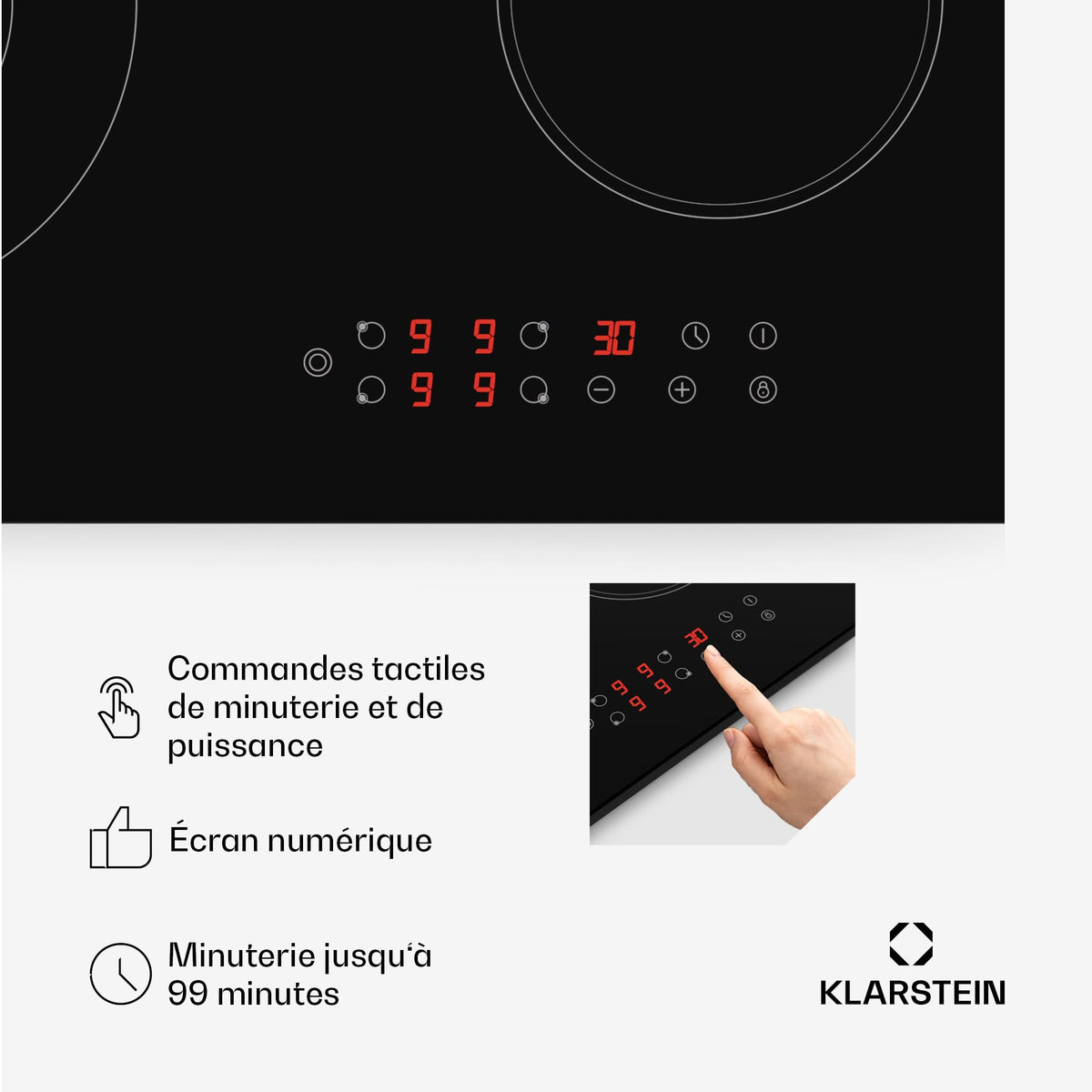 Klarstein Plaque Induction 6500W, Plaque de Cuisson Electrique à Induction, Plaque Induction Encastrées 4 feux, Tables de Cuisson, Plaques chauffantes ThermoBoost, Rechaud Electrique pour la Cuisine