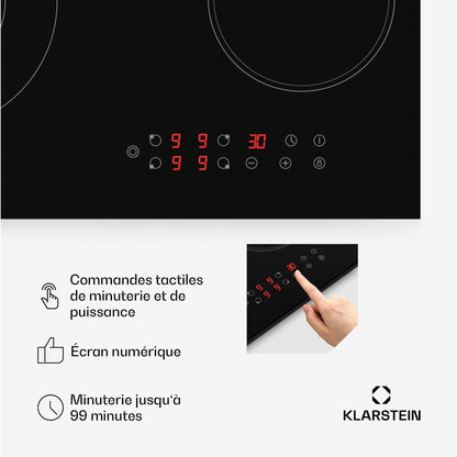Klarstein Plaque Induction 6500W, Plaque de Cuisson Electrique à Induction, Plaque Induction Encastrées 4 feux, Tables de Cuisson, Plaques chauffantes ThermoBoost, Rechaud Electrique pour la Cuisine