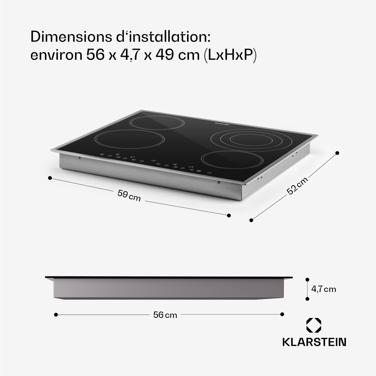 Klarstein Plaque Vitrocéramique Encastrable 6500W, Table de Cuisson Induction 4 Feux, Contrôle Tactile, Table de Cuisson Électrique 4 Foyers