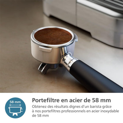 Philips Macchina per espresso semi-automatica Barista Brew - Guida Intuitiva, Pressino Calibrato, Design Elegante, Contenitore per Chicchi 250 g, metallo Argento (PSA3218/01)