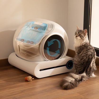 Cecotec Bac à Litière Autonettoyant pour Chats Pumba 8500 CleanKitty Smart. Triple Système de Désodorisation, Contrôle Via WiFi et Écran, Silencieux et Sûr avec Capteur Infrarouge, Bac de 65L